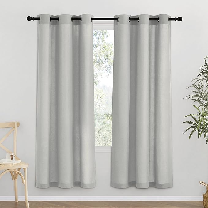 NICETOWN Gray Thick Linen Curtains 72" Length, Grommet Privacy Window Treatments Linen Weave with Light Penetration Vertical Drapes for Farmhouse/Home Office, W42 x L72, 2 Panels