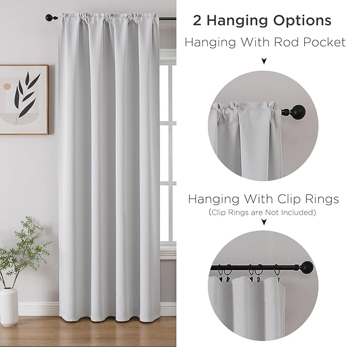 CUCRAF Custom Blackout Curtains for Bedroom Living Room, Rod Pocket Room Darkening Curtain Thermal Insulated Light Blocking Window Drapes 1 Panel (Custom Size, Greywish White)