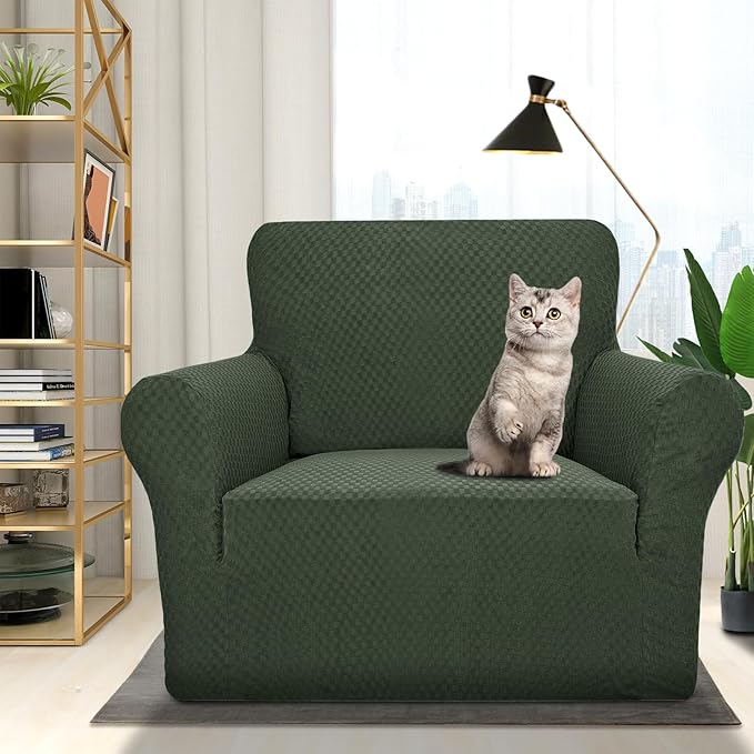 ZNSAYOTX 1 Piece Jacquard Chair Slipcovers for Living Room High Stretch Chair Covers with Arms Anti Slip Pets Friendly Couch Sofa Armchair Cover Furniture Protector (Chair, Army Green)