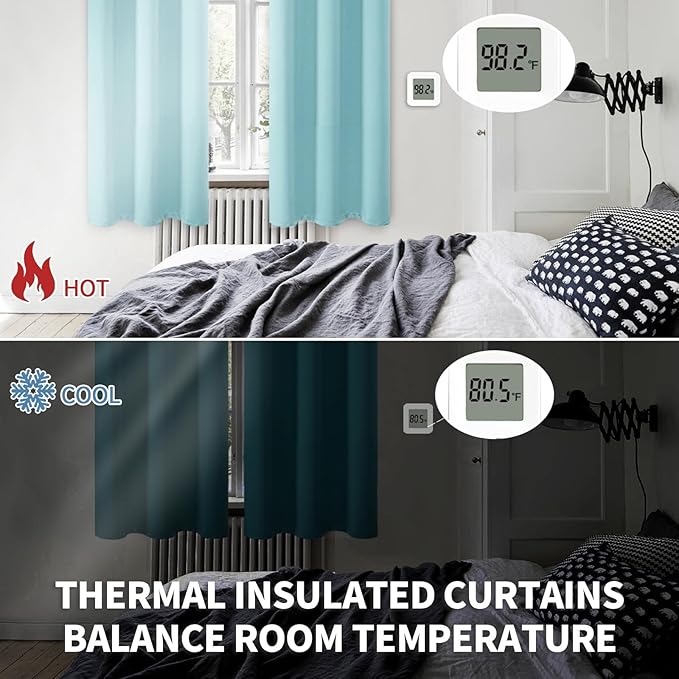BGment Baby Blue Short Curtains for Kitchen Window, Room Darkening Curtains 45 Inch Length Thermal Insulated Drapes for Small Bedroom, Set of 2 Panels, 38 x 45 Inch