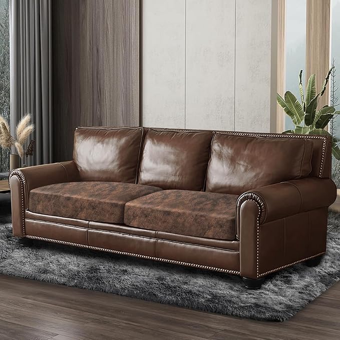 Leather Look Couch Cushion Covers Sofa Seat Slipcovers Sets Couches Furniture Protector for Sectional Armchair Loveseat Pets Kids Stretch Spandex Fabric (2 Cushion Sofa, Dark Brown)