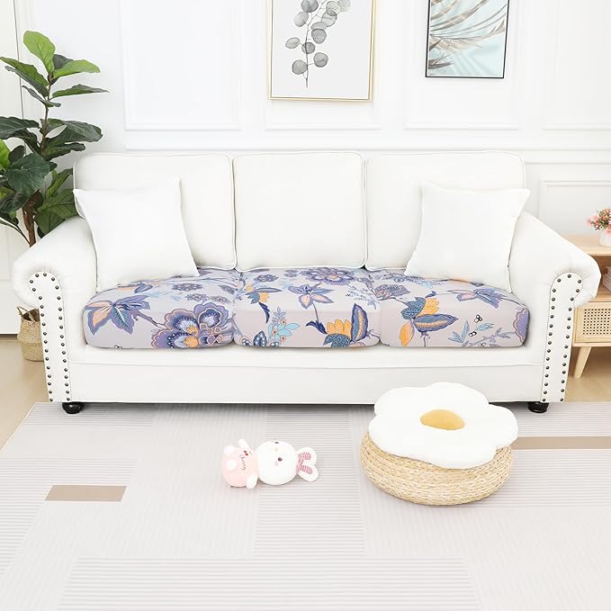Smiry Printed Couch Cushion Covers, Stretch Soft Couch Covers for Sofa, Washable Non-Slip Sofa Slipcover Furniture Protector for Indoor and Outdoor (3 Pack, Beige)