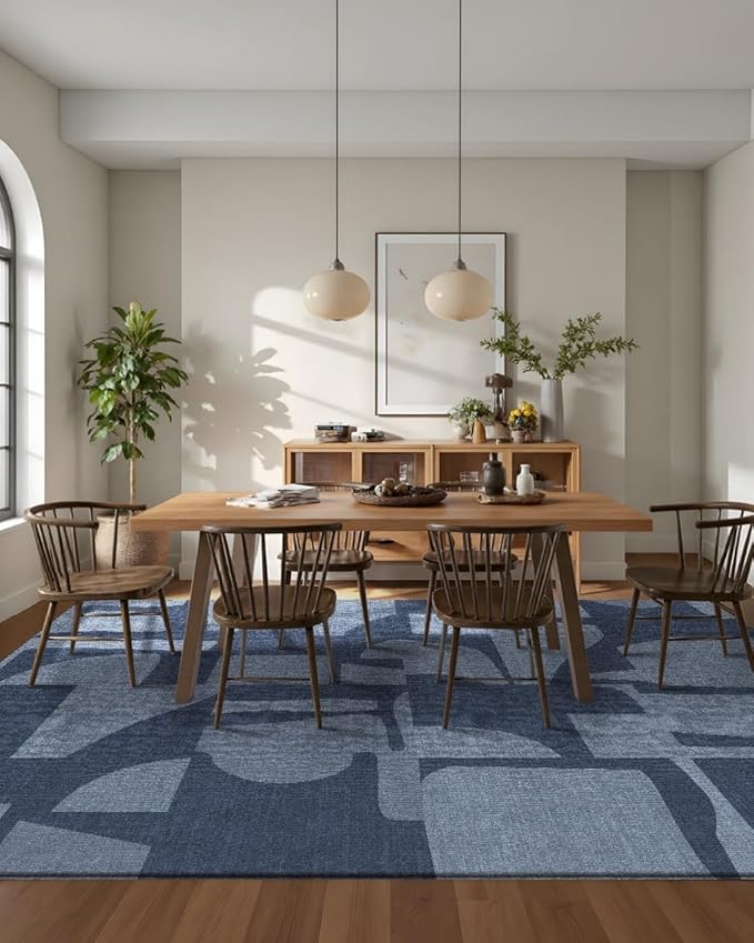 Latte&Fog 6x9 Area Rugs for Living Room Bedroom, Modern Abstract Washable Rug, Boho Non Slip Low Pile Carpet for Indoor Dining Room, Dorm, Classroom, College Dorm, Farmhouse and Kids Room - Navy Blue