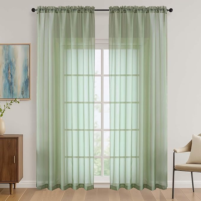 OVZME Sage Green Bedroom Curtains 2 Panel Sets 90 Inch Length, 59 Inch Extra Wide Light Filtering Light Weight Soft Window Treatment Panels for Study Room Living Room Guest Room, 59Wx90L Inches