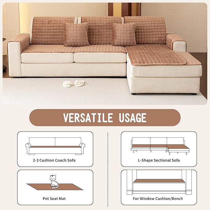 Velvet Couch Covers for Dogs, Dog Sectional Couch Covers, Pet Couchs Cover for Loveseat, Couchs Protector for Dogs, Sectional Sofa Cover for Pet Washable(1PC,Dark Brown,27.6"×59")