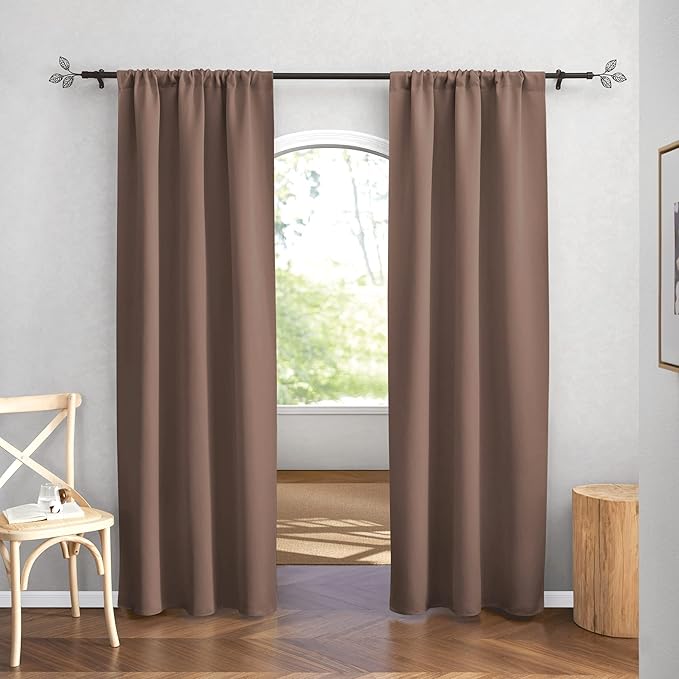 RYB HOME Blackout Curtains for Bedroom 84 inches Long 2 Panels Set, Privacy Thermal Insultaed Sunlignt Heat Blocking Drapes for Nursery Rental Room, Width 42 by Length 84, Mocha