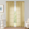 OWENIE Gold Sheer Curtain 90 Inches Long 2 Panels Set, Solid Filmy Drapes for Living Room Bedroom, Elegant Window Voile Sheer Curtain Panels Drapes, 2 Pcs, Each 59" Wx90 L Inch