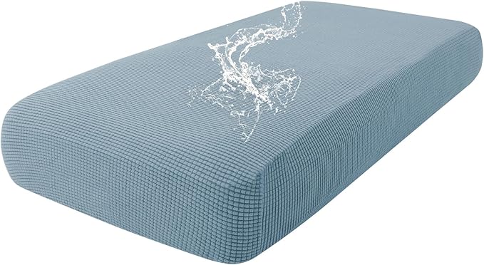 hyha Waterproof Couch Cushion Covers for Pets, Non Slip Sofa Seat Cover for Dogs Washable, Soft Thick Stretch Jacquard Fabric, Sofa Slipcovers with Elastic Bottom (1 Piece for Medium, Lake Blue)