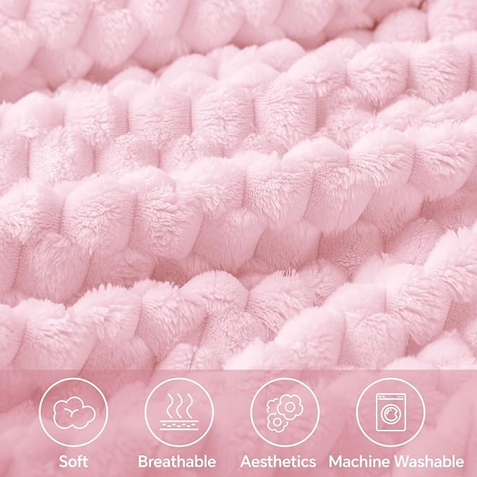 BEDELITE Fleece Blanket - 3D Jacquard Decorative Cherry Blossom Twin Blankets for Couch & Bed, Soft and Cozy Warm Plush Fluffy Blanket All Seasons Suitable, 60x80Inches