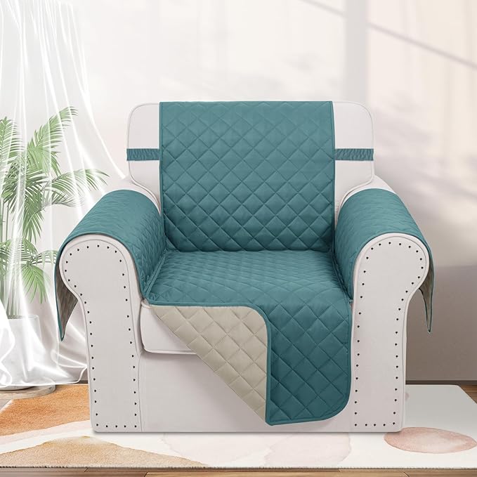 Recliner Chair Covers Reversible Sofa Cover Couch Cover for Pets Lazy Boy Furniture Protector(23''Chair,Blue/Beige)