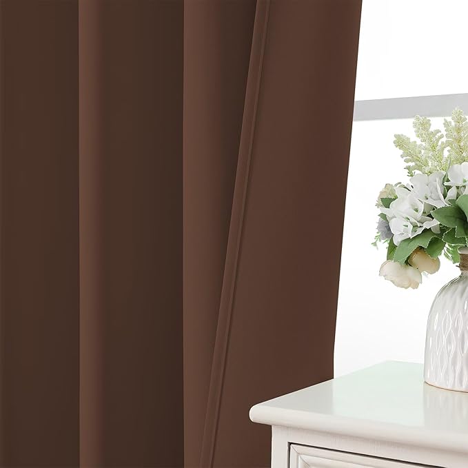 CUCRAF Brown Blackout Curtains 108 inch Length 2 Panels Set, Rod Pocket Room Darkening Drapes for Bedroom Living Room, Insulated Thermal Light Blocking Window Curtain (W52 x L108 Inch)