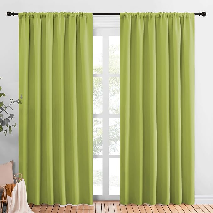 NICETOWN Living Room Curtains, Blackout Draperies, Fresh Green, 1 Pair, 70 x 84-inch, Home Decorations Thermal Insulated Solid Rod Pocket Blackout Drapes for Cafe