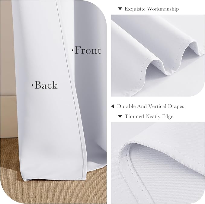 PONY DANCE White 50% Lighting Blocking Curtains for Bathroom, Short Non-See-Through Thermal Insulated Room Darkening Back Tab Small Drapes for Nursery Bedroom Window, W34 x L45, Pure White, 2 Panels
