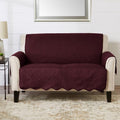 Great Bay Home Reversible Loveseat Cover - Washable Slipcover Furniture Protector with Elastic Straps - Perfect for Kids & Pets - Quilted & Stitched Detail (Wine/Light Grey)