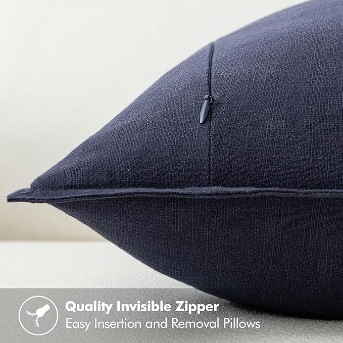 MIULEE Decorative Linen Euro Sham Pillow Covers 24x24 Navy Boho Farmhouse Neutral Couch Throw Pillows for Bed Pack of 2 Accent Modern Pillowcase Summer Sofa Livingroom Home Decor