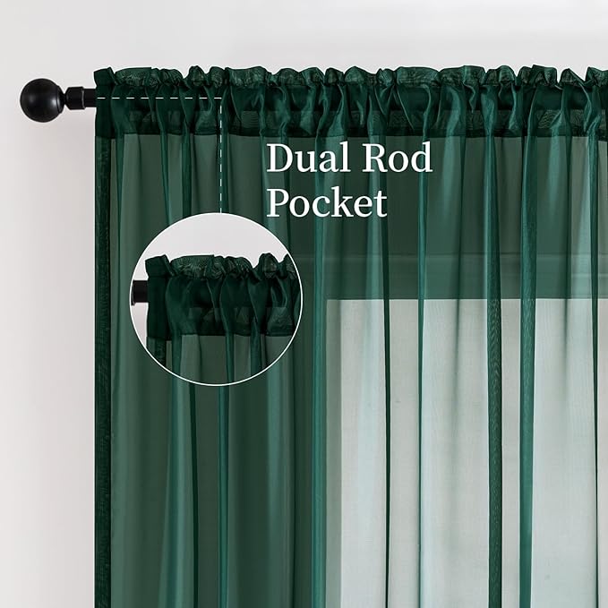 MIULEE 2 Panels Christmas Solid Color Sheer Window Curtains Elegant Window Voile Panels/Drapes/Treatment for Bedroom Living Room (54X90 Inches Hunter Green)
