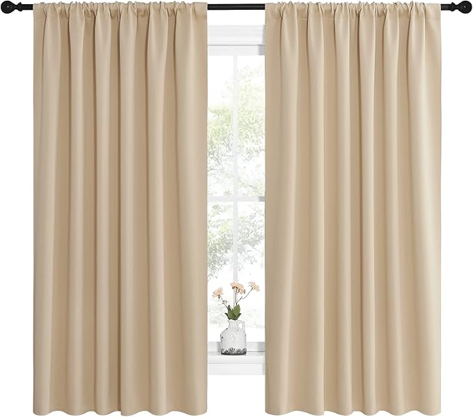 NICETOWN Room Darkening Curtains for Bedroom - Triple Weave Home Decoration Thermal Insulated Solid Drapes for Kitchen (Biscotti Beige, Set of 2 Panels, 62 x 63 Inch)