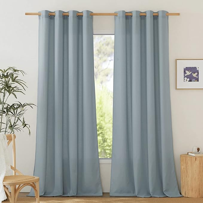 NICETOWN Rustic Linen 144 inch Long Curtains for Living Room, Grommet Privacy Added Thick Linen Weave with Light Filter Window Curtains & Drapes for Bedroom, Stone Blue, W55 x L144, 2 Panels
