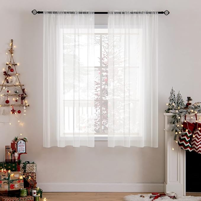 MIULEE Ivory Window Sheer Curtains for Bedroom Living Room Solid Elegant Net Drapes 2 Panels Width 38 x Length 63 Inches