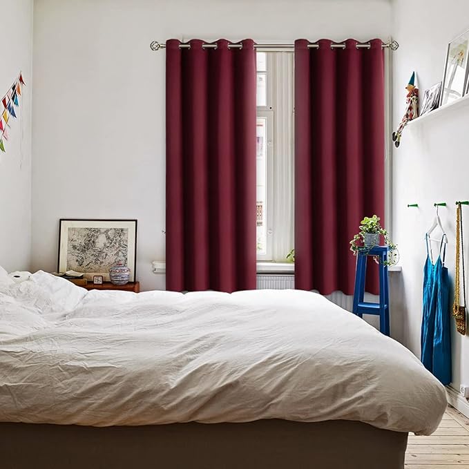 BGment Blackout Curtains - Grommet Thermal Insulated Room Darkening Bedroom and Living Room Curtains, Set of 2 Curtain Panels (52 x 63 Inch, Burgundy)