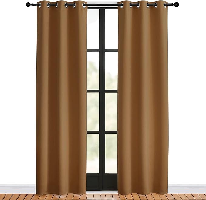 NICETOWN Window Curtain Panels, Gold Brown, 1 Pair, 34 by 80-inch, Thermal Curtains Insulated Solid Grommet Blackout Draperies/Drapes for Loft Window