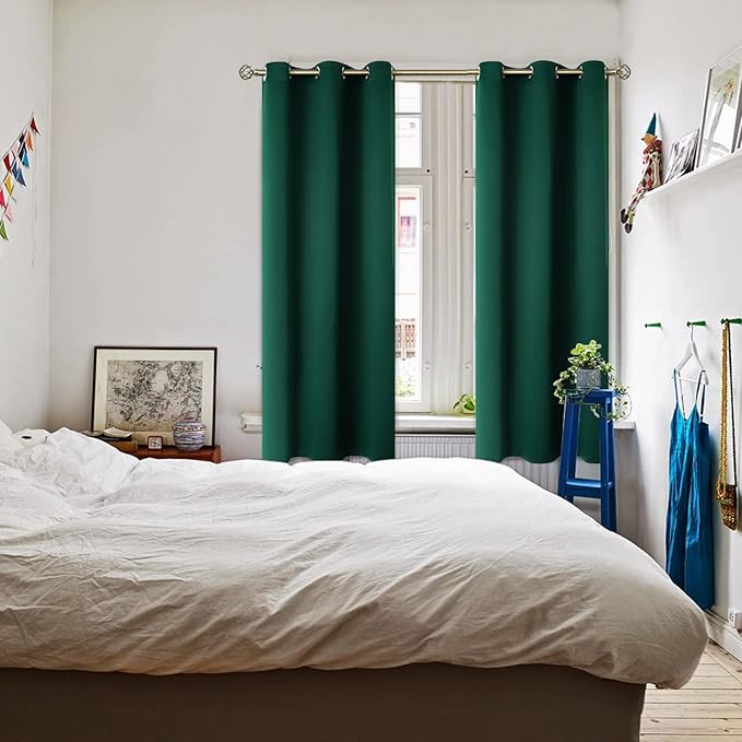 BGment Blackout Curtains for Kids Bedroom - Grommet Thermal Insulated Room Darkening Curtains for Living Room, Set of 2 Panels (42 x 72 Inch, Emerald)