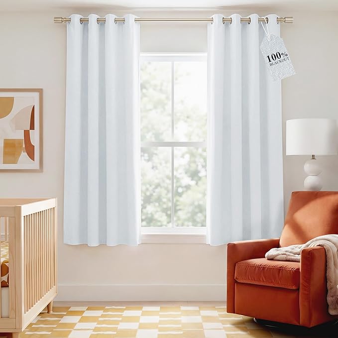 NICETOWN Farmhouse 100% Blackout Linen Curtains for Bedroom, Off White, 52" W x 63" L, Set of 2, Burlap Textured Textured Linen Look Privacy Window Treatment for Kitchen