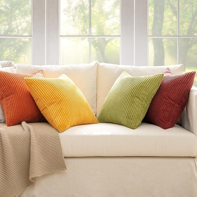 MIULEE Decorative Throw Pillow Covers 18x18 Inch Set of 4, Vibrant Cushion Covers Vintage Retro Home Fall Decor Mix and Match Color Clash Design for Sofa Couch Bed Living Room Yellow Orange Rust