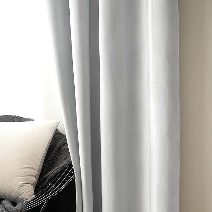 MIULEE 2 Pieces Greyish White Velvet Curtains Exquisite & Elegant Grommet Thermal Soundproof Room Darkening Light Blocking Curtains/Drapes for Living Room Bedroom 52 x 90 Inch