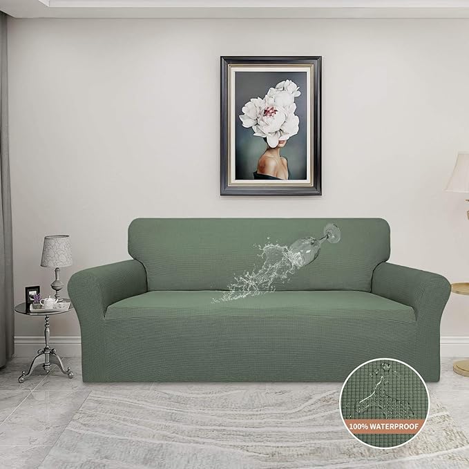 Easy-Going 100% Waterproof Couch Cover, Dual Waterproof Sofa Cover, Stretch Jacquard Sofa Slipcover, Leakproof Furniture Protector for Kids, Pets, Dog and Cat (Sofa, Grayish Green)