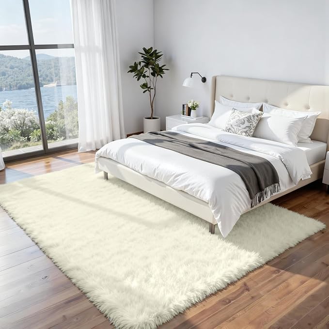 8x10 Area Rugs for Living Room Rug: Soft Fluffy Shag Cream White Rugs for Bedroom, Non-Slip Large Fuzzy Plush Rug Indoor Floor Carpet for Nursery Kids Boys Girl Room, Dorm, Playroom, Modern Home Decor