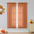 OVZME Orange Sheer Curtains 63 inch Length 2 Panels for Bedroom Living Room, Light Filtering Dual Rod Pocket Voile, Each 42 Width by 63 Length