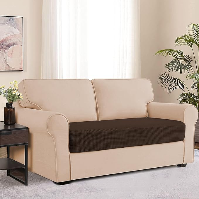 Water-Repellent Sofa Cushion Slipcovers Stretch Camper Dinette Cushion Covers Furniture Protector for Sofa Seat with Elastic Bottom (Loveseat Cushion, Chocolate)