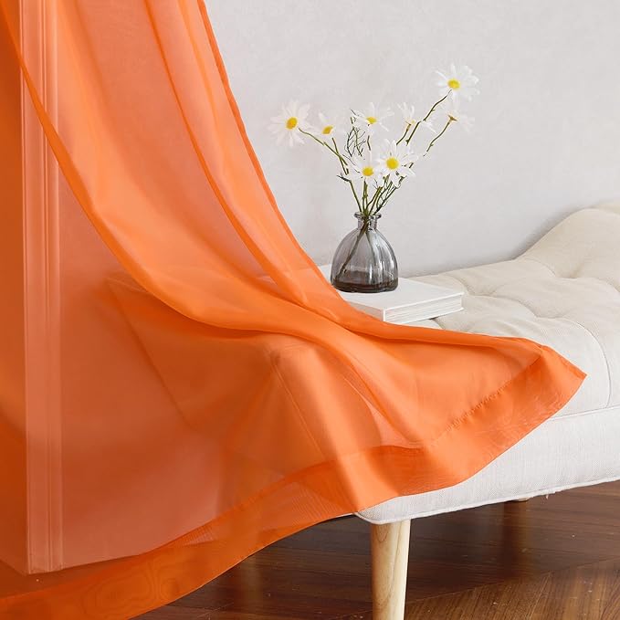 NICETOWN Orange Sheer Window Curtains for Saint's Day, Grommet Voile Sheer Textured Window Treatment with Light Filtering Drapes for Kids Room, W54 x L84, 2 Panels