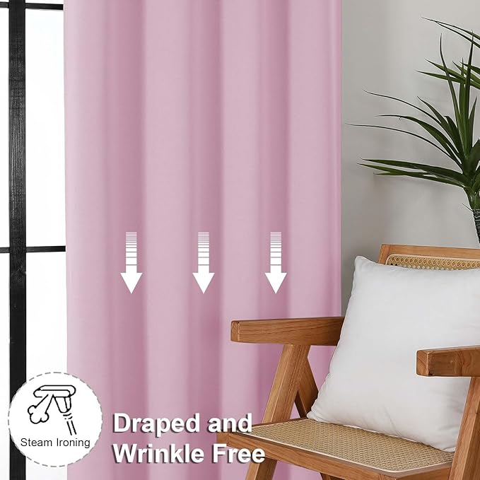 Simplebrand Ava Pink Blackout Curtains for Bedroom 84 Inch Length 2 Panels Set, Solid Thermal Insulated Privacy Nursery Window Treatment Curtains Blackout Drapes, W40 x L84 Inch, Pink