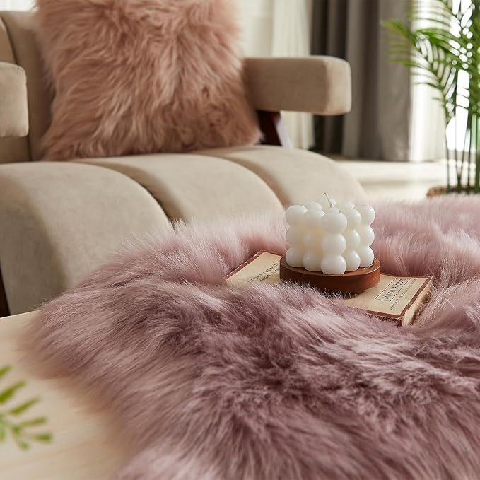 EasyJoy Ultra Soft Fluffy Shaggy Area Rug Faux Fur Rug Chair Cover Seat Pad Fuzzy Area Rug for Bedroom Floor Sofa Living Room (2 x 6 ft Sheepskin, Light Purple)