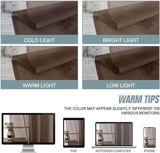 Chocolate Sheer Curtains for Window 72 inches Long 2 Panels Set, Soft Airy Modern Light Filtering Sheer Curtains for Living Room Bedroom, Dual Rod Pocket Solid Window Drapes, 2x42Wx72L inches