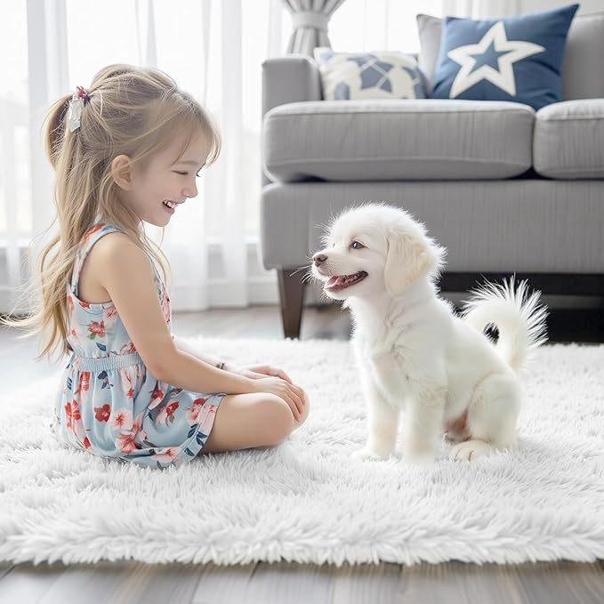 Area Rugs 10x14 Living Room, Shaggy Carpet Soft Plush Furry Bedside Rug Large Area Rugs for Bedroom Kids Girls Boys Home Decor Anti Slip(10 x 14, White)