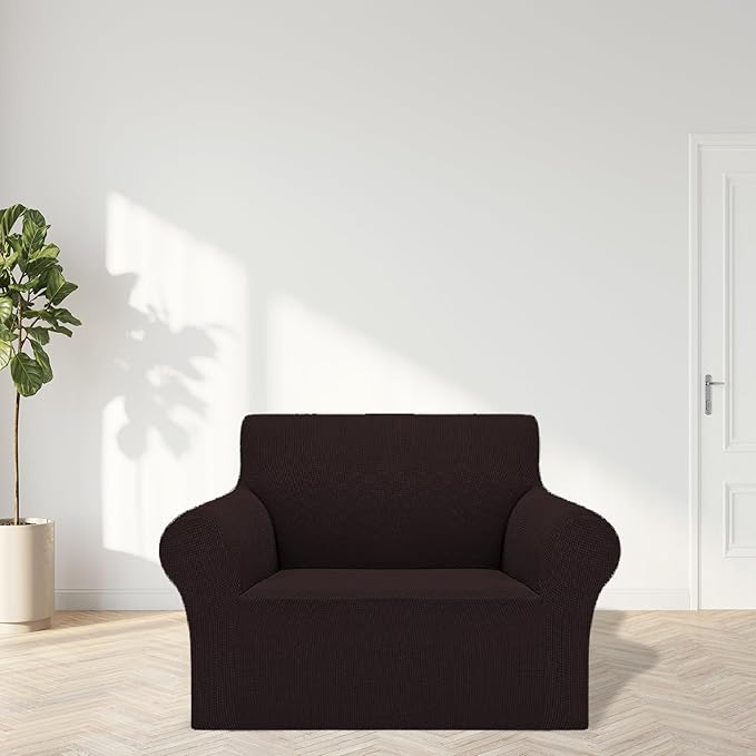 Cupuamon 2026 New Stretch Chair Sofa Slipcovers Couch Cover for 1 Seater Furniture Protector Sofa Covers with Elastic Bottom Jacquard Fabric Small Checks for Pets, Kids - Chocolate