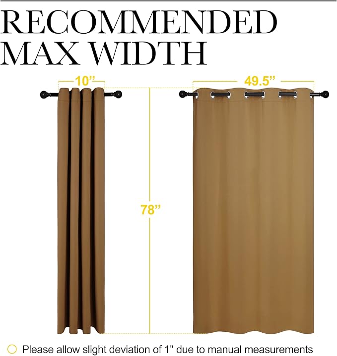 NICETOWN Sleek Blackout Curtains 78 inches Length for Windows, Noise Reducing and Block Draft Panels for Door Doorway Laundry Office Luxury Decor Theme (2 Panels, Gold Brown, W55 x L78 -Inch)