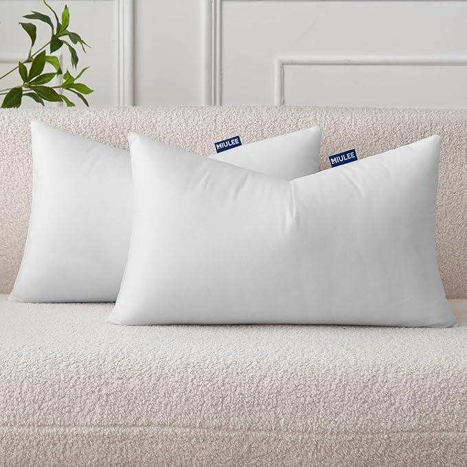MIULEE Set of 2 Throw Pillow Inserts 12x20 Inches, Nowoven Decorative Pillow Inserts for Living Room