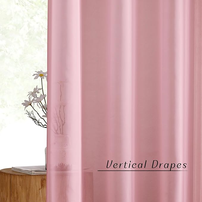 NICETOWN Soft Sheer Pink Curtains 96 inches Long for Bedroom, Grommet Airy & Breathable with Light Filtering Window Treatments for Princess/Party, W54 x L96, 2 Panels