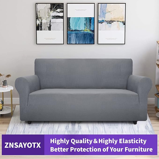 ZNSAYOTX Super Stretch Couch Cover (72"-92") Universal Sofa Covers with Elastic Bottom, Dog Cat Pets Friendly Washable Furniture Protector Fitted Sofa Slipcovers Stay in Place (Light Grey, Sofa)