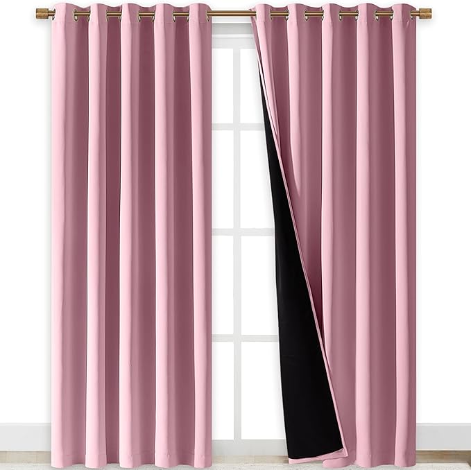 NICETOWN Crystal Pink Full Shade Curtain Panels, Pair of Energy Smart & Noise Blocking Out Blackout Drapes for Dining Room Window, Thermal Insulated Guest Room Lined Window Dressing(70 x 84 inch)