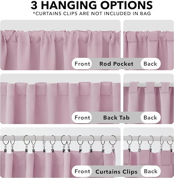 Deconovo Blackout Curtains, Thermal Insulated, W52 x L63 2 Panels, Back Tab, Machine Washable, Room-Darkening Drapes for Bedroom/Living Room Lavender