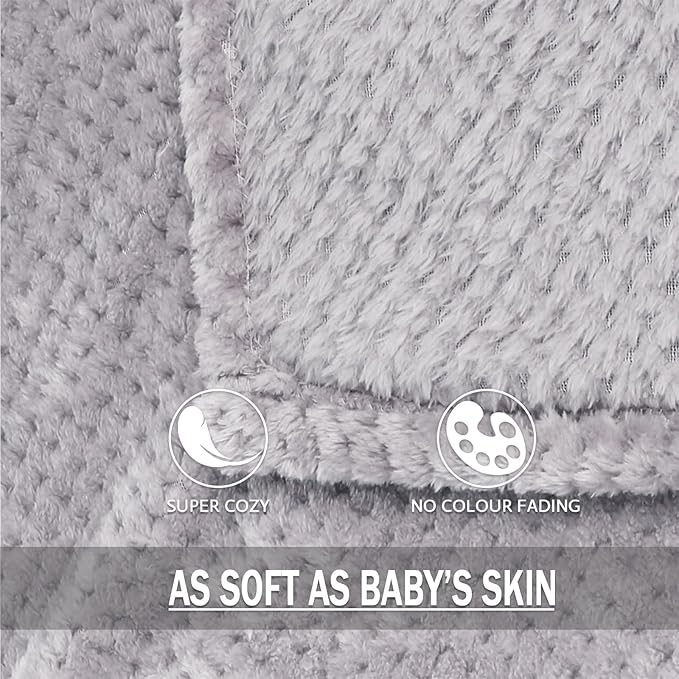 Exclusivo Mezcla Fleece Bed Blanket Twin Size, Super Soft and Warm Blankets for Couch, Sofa and Bed Waffle Textured, Cozy, Fuzzy and Lightweight (Light Grey, 90x66 Inches)
