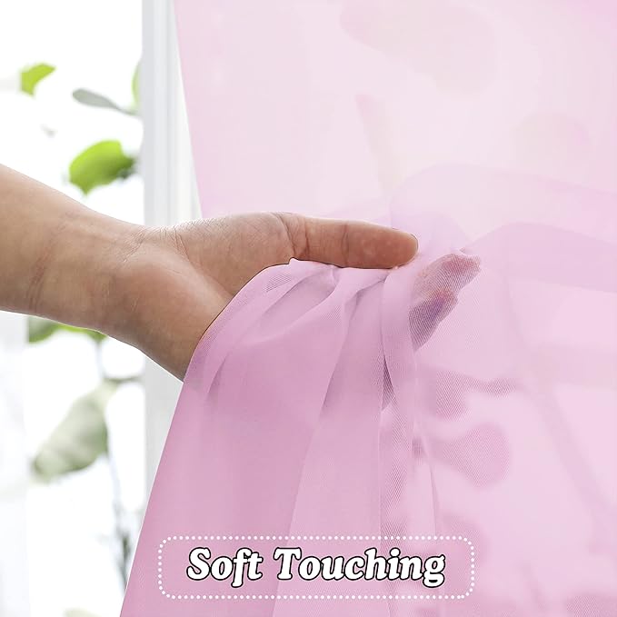 OVZME 2 Pack: Basic Pink Sheer Curtain 84 Inches Long, Light Filtering Sheer Drapes for Living Room Bedroom, Each 42" W x 84" L