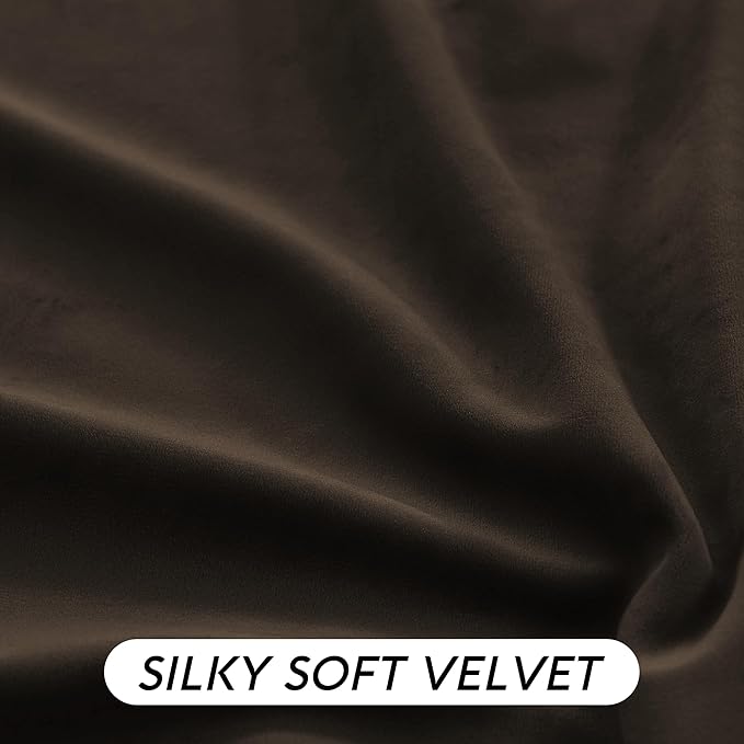 RYB HOME Brown Velvet Curtains 72 inches with Hook Belt, Soft Fabric Room Darkening Thermal Insulated Luxurious Home Decor Curtains for Living Room Bedroom, W 52" x L 72", 2 Panels Set