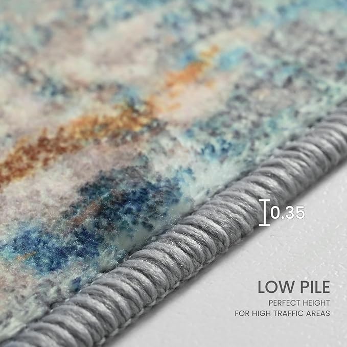 2x6 Rug Runners for Hallways Kitchen Runner Rug Non Slip Washable Blue Long Runner Rugs with Rubber Backing Soft Abstract Carpet Runner for Hallways, Kitchen, Bedroom, Bathroom, Entryway