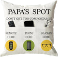 ONFAON Papa Gifts Throw Pillow Case, Papa's Spot Throw Pillow Covers 18 x 18 Inch,Put Phone Glasses and Remote Control Pillowcase,Birthday Christmas Thanksgiving Day Gifts for Papa Stepdad 3-Pocket
